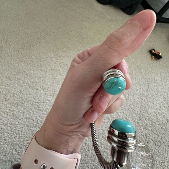 925 Sterling Silver Vintage Mexico Turquoise Gem Twisted Cuff Bracelet - Picture 2 of 8